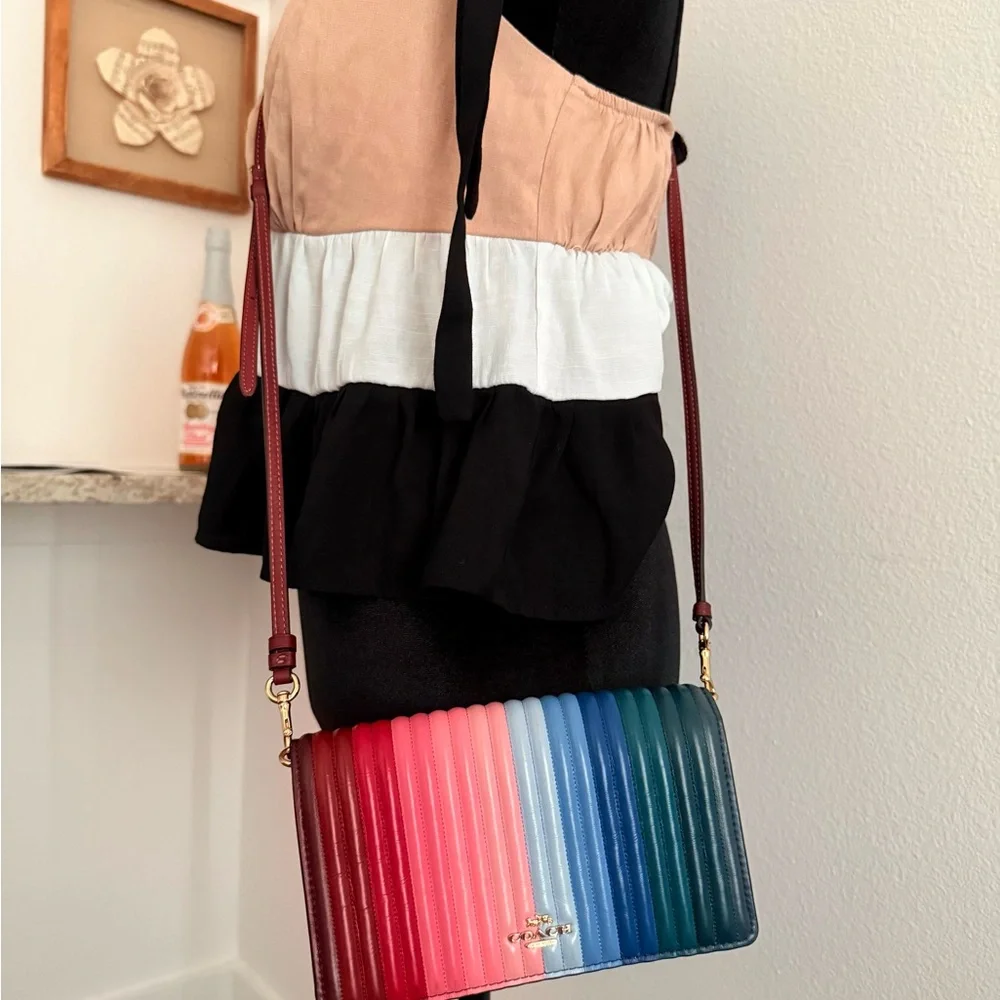 Coach Anna Foldover crossbody clutch with linear rainbow quilting - Picture 10 of 10